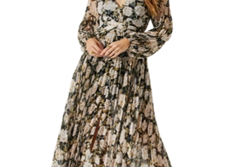 Astr the Label Ayana Floral Pleated Long Sleeve Maxi Dress