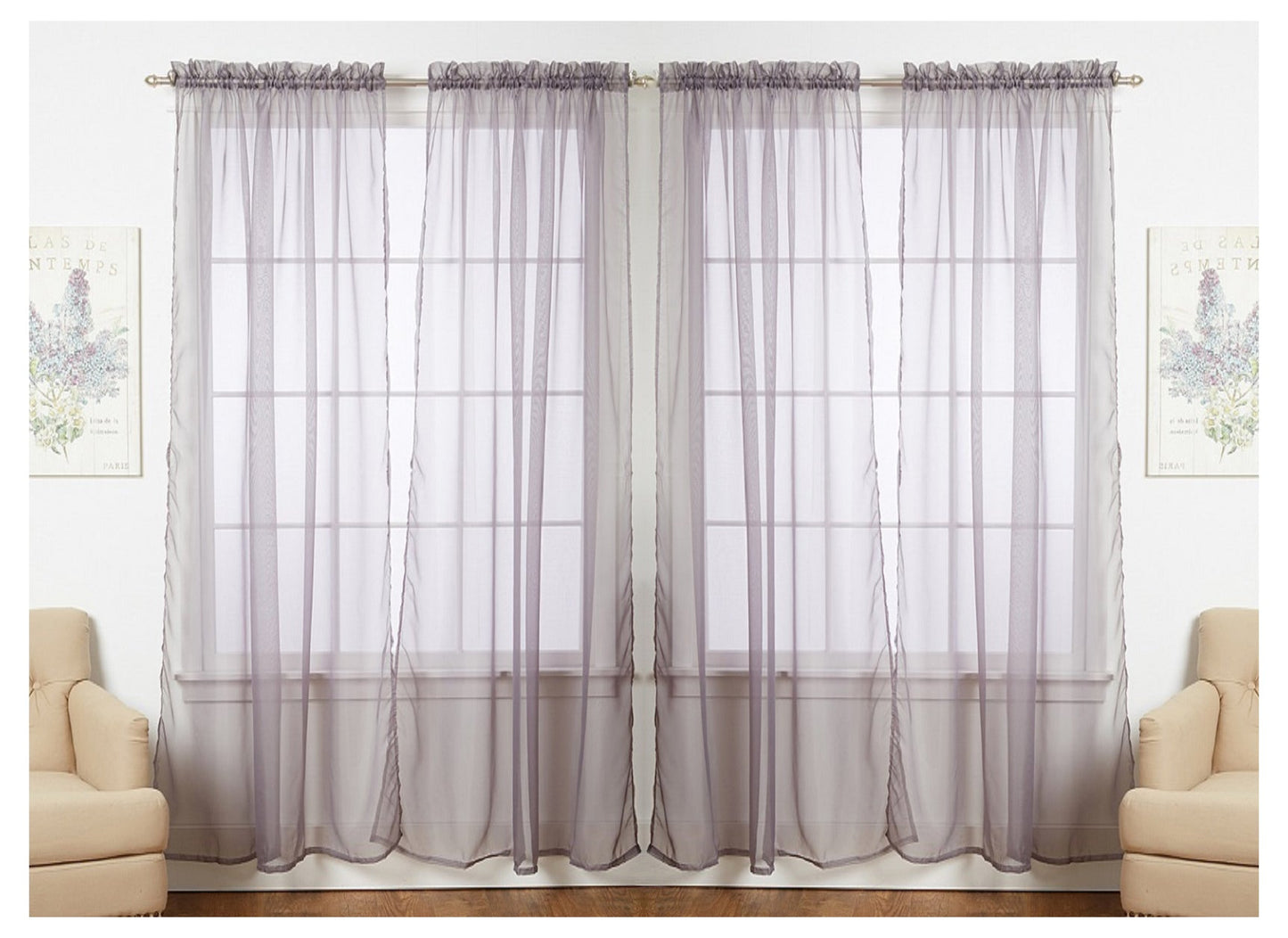 J&V TEXTILES 4-Pack Value: Solid Sheer Window Curtain Panels