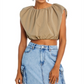 Grey Lab Cropped Balloon Sleeveless Top Khaki