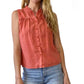Bella Dahl - SLEEVELESS RUFFLE NECK BUTTON DOWN BLOUSE