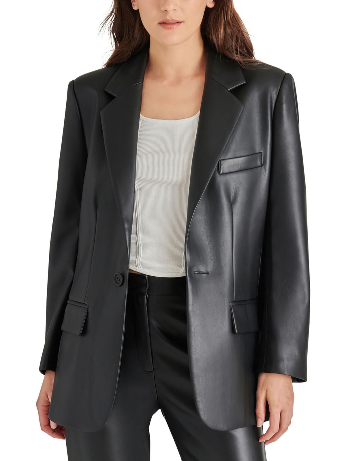 Steve Madden Women's Imaan Faux Leather Blazer Black Size XS
