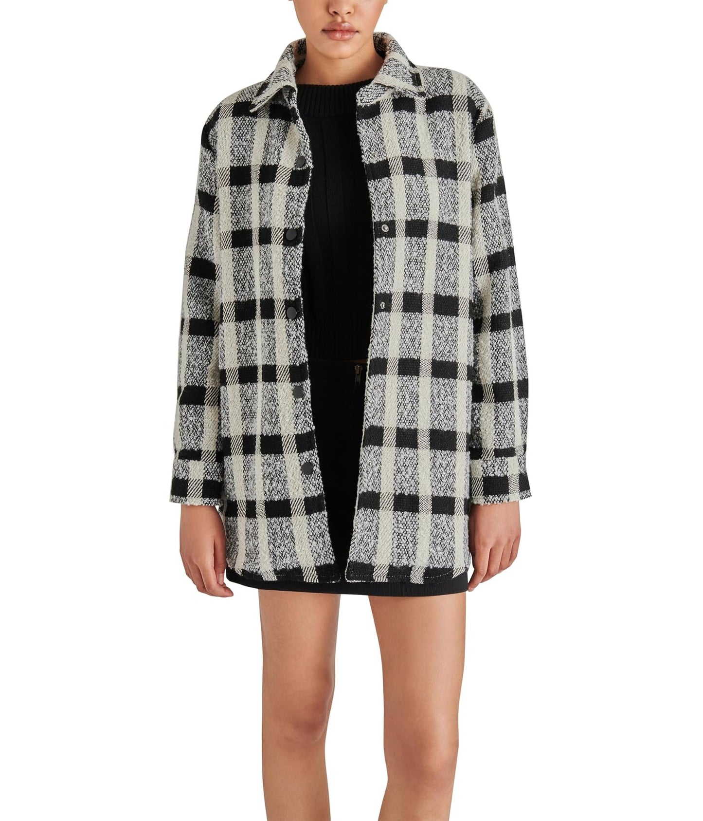 Steven Madden Women's Eldridge Plaid Shirt Jacket Black Size Small