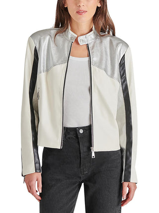 Steve Madden Helayna Color Blocked Moto Jacket Silver