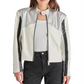 Steve Madden Helayna Color Blocked Moto Jacket Silver