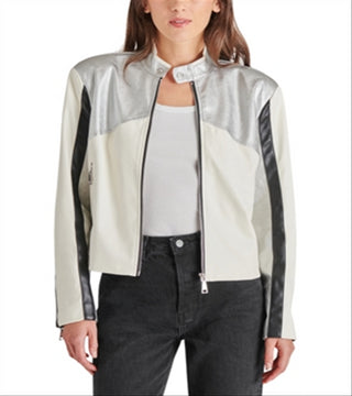 Steve Madden Helayna Color Blocked Moto Jacket Silver