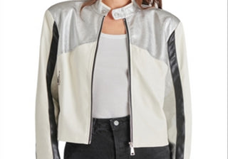 Steve Madden Helayna Color Blocked Moto Jacket Silver