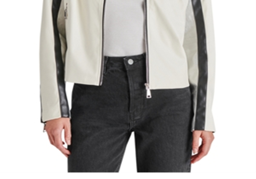 Steve Madden Helayna Color Blocked Moto Jacket Silver