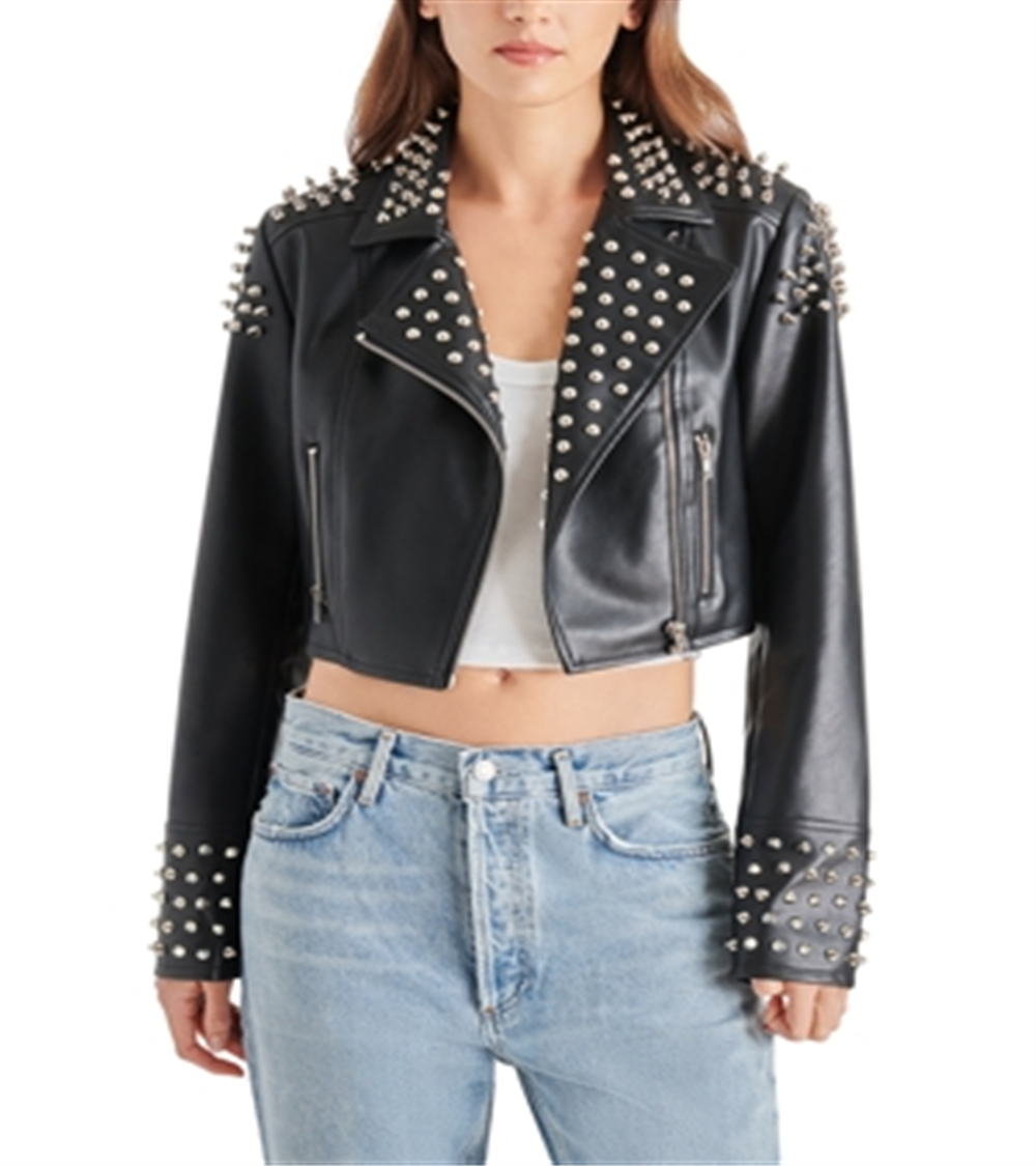 Steve Madden Tabby Studded Faux Leather Jacket Black Size XS