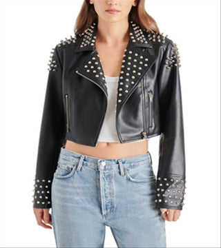 Steve Madden Tabby Studded Faux Leather Jacket Black Size XS