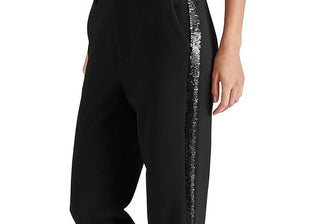 Steve Madden Waverly Sequin Stripe Kick Flare Pants Black