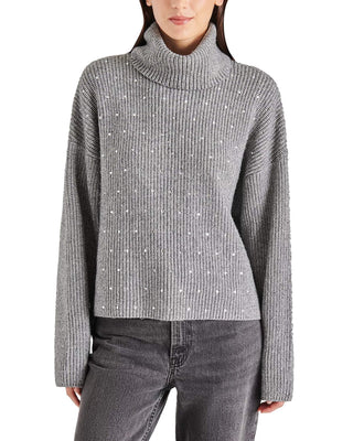 Steve Madden Astro Crystal Turtleneck Sweater Gray