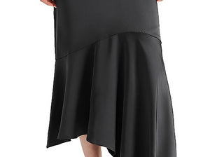 Steve Madden Lucille Satin Asymmetric Midi Skirt Black