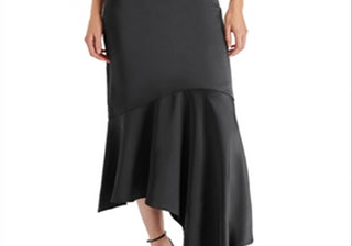 Steve Madden Lucille Satin Asymmetric Midi Skirt Black