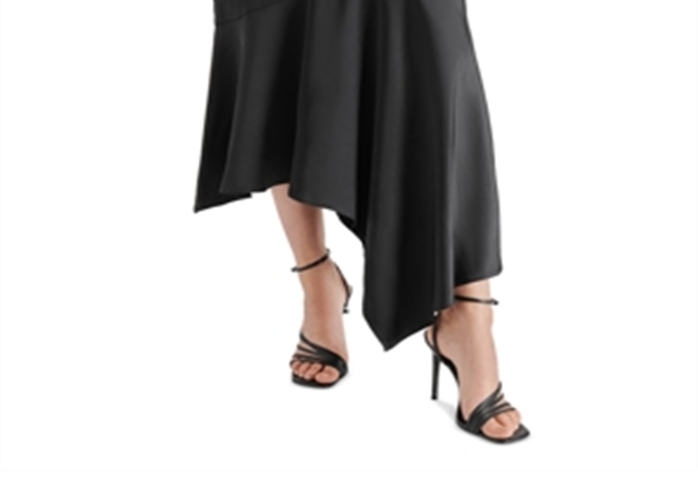 Steve Madden Lucille Satin Asymmetric Midi Skirt Black