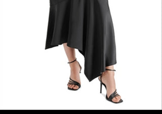 Steve Madden Lucille Satin Asymmetric Midi Skirt Black