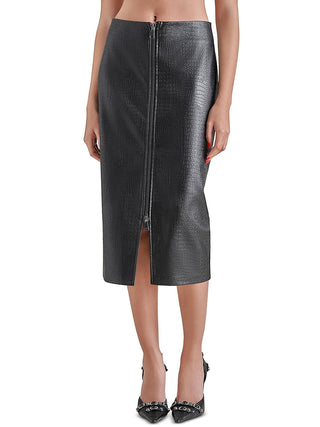 Steve Madden Hayes Faux Leather Midi Skirt Black Size 6