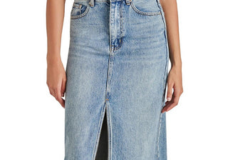 Steve Madden Women's Avani Front-Slit Denim Maxi Skirt Blue