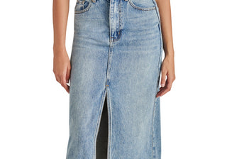 Steve Madden Women's Avani Front-Slit Denim Maxi Skirt Blue
