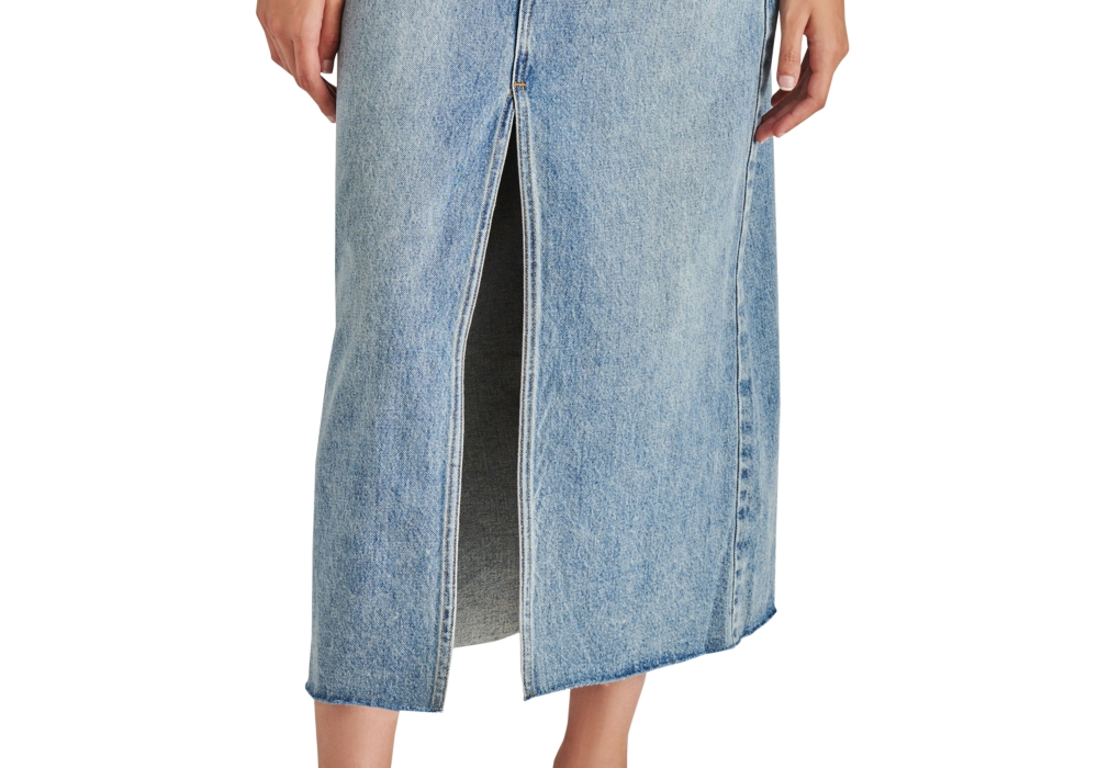 Steve Madden Women's Avani Front-Slit Denim Maxi Skirt Blue