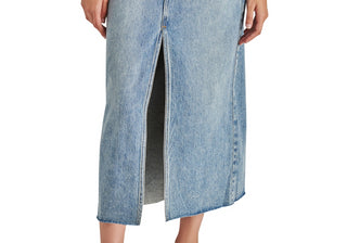 Steve Madden Women's Avani Front-Slit Denim Maxi Skirt Blue