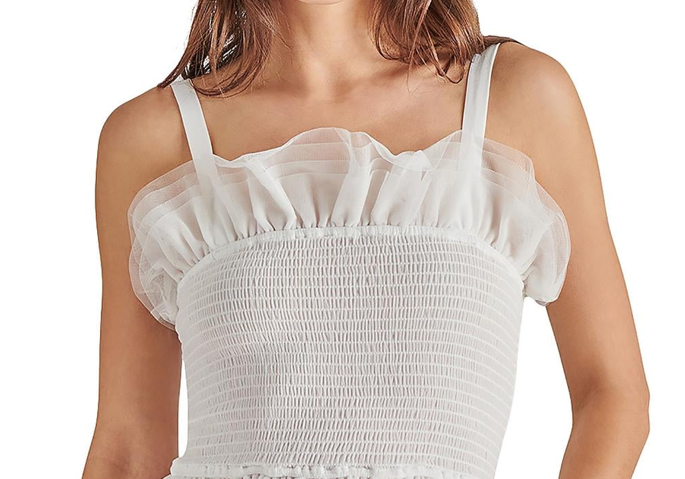 Steve Madden Rhiannon Smocked Tulle Top White