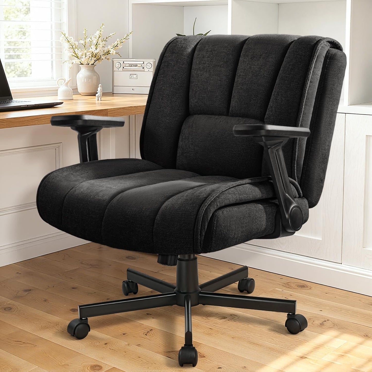 BOSSIN Criss Cross Office Chair with FlipUp Arms  Wide Seat Desk Chair with Dynamic Airbag Lumbar Support  Wheels