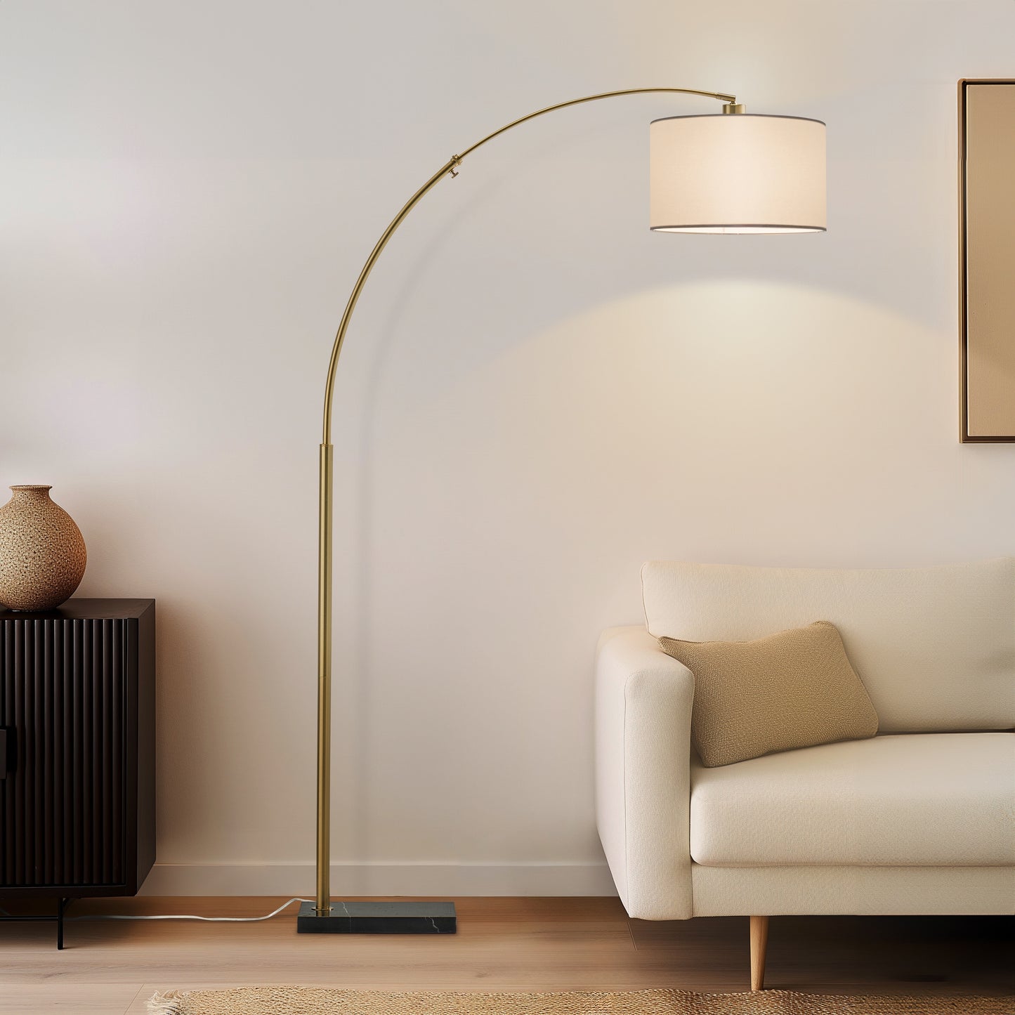 Brightech Logan Adjustable LED Floor Lamp with Drum Shade