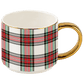 White Plaid 14 oz Gold Handle Coffee Mug