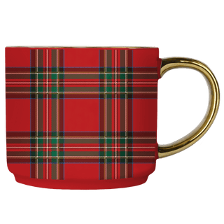 Red Plaid 14oz. Gold Handle Coffee Mug