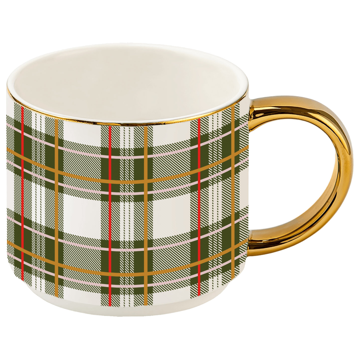 Green Plaid 14 oz Gold Handle Coffee Mug
