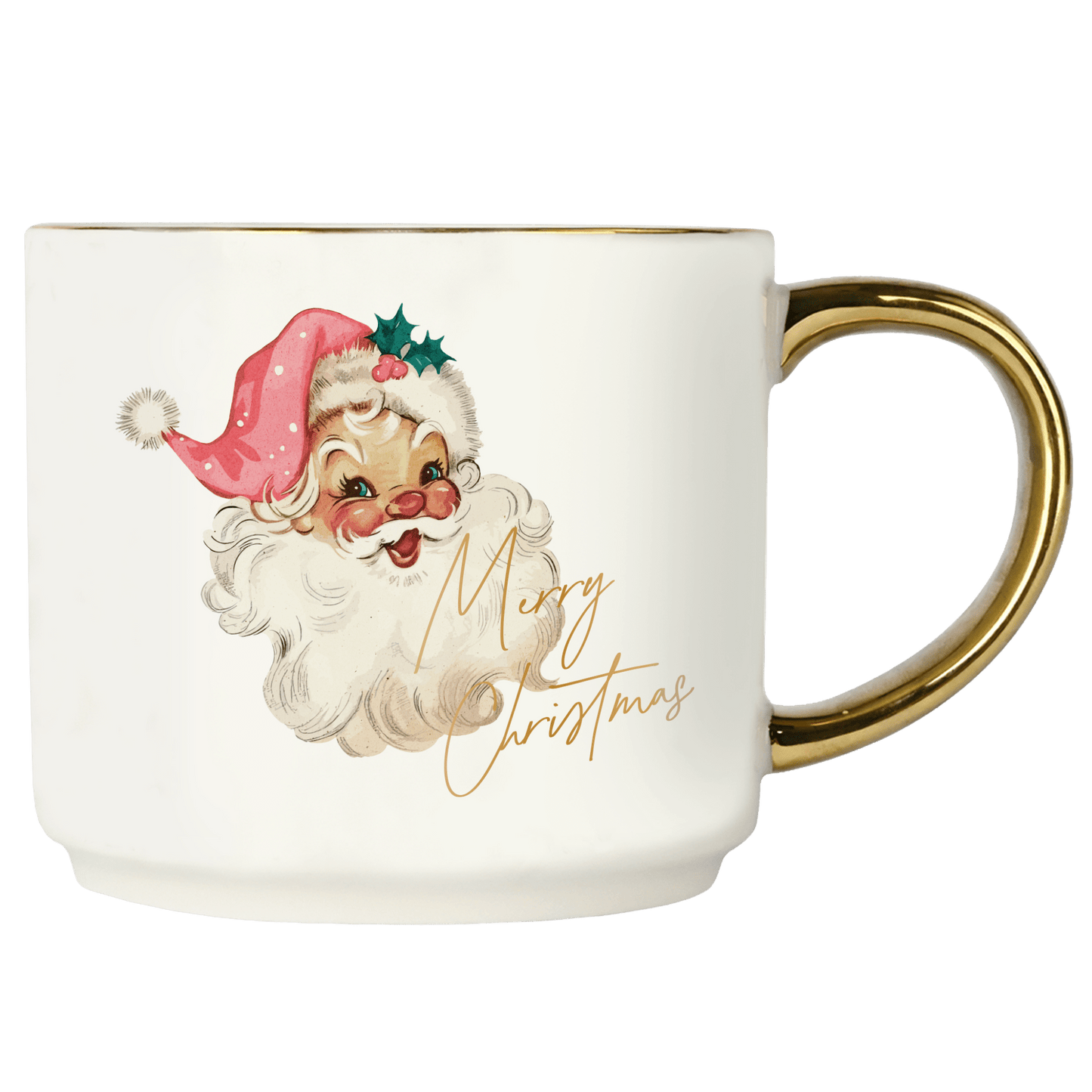 Vintage Santa 14oz. Gold Handle Coffee Mug