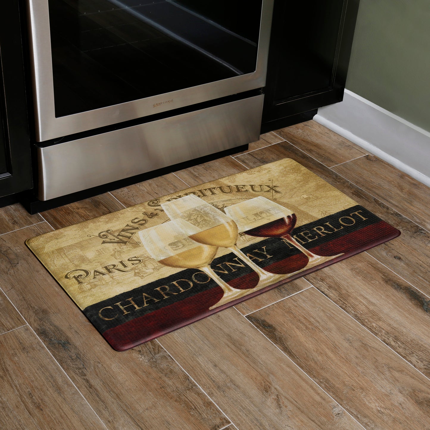 Oversized 20"x36" Feel at Ease Anti-Fatigue Kitchen Mat (Parisian Wine Window)