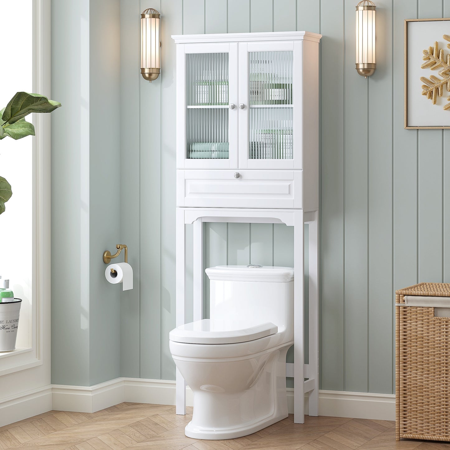 COSTARS OvertheToilet Storage Cabinet with Muro Glass Doors  TiltOut Cube White