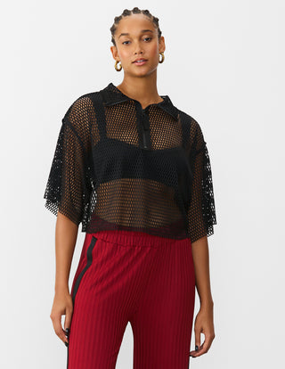Cropped Mesh Zip Top
