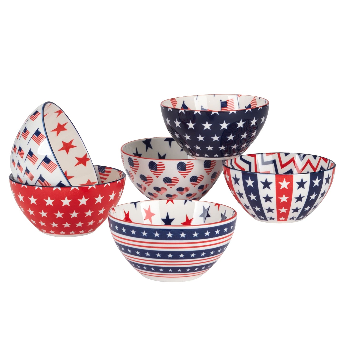 Certified International Patriotic Set of 6 Bowls  5 Diam x 25