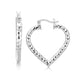 Sterling Silver Rhodium Plated Heart Style Hoop Diamond Cut Earrings