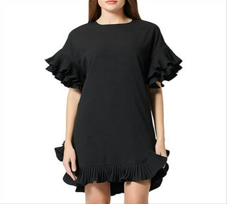 Gracia Womens Pleated Midi Shift Dress Black Size M