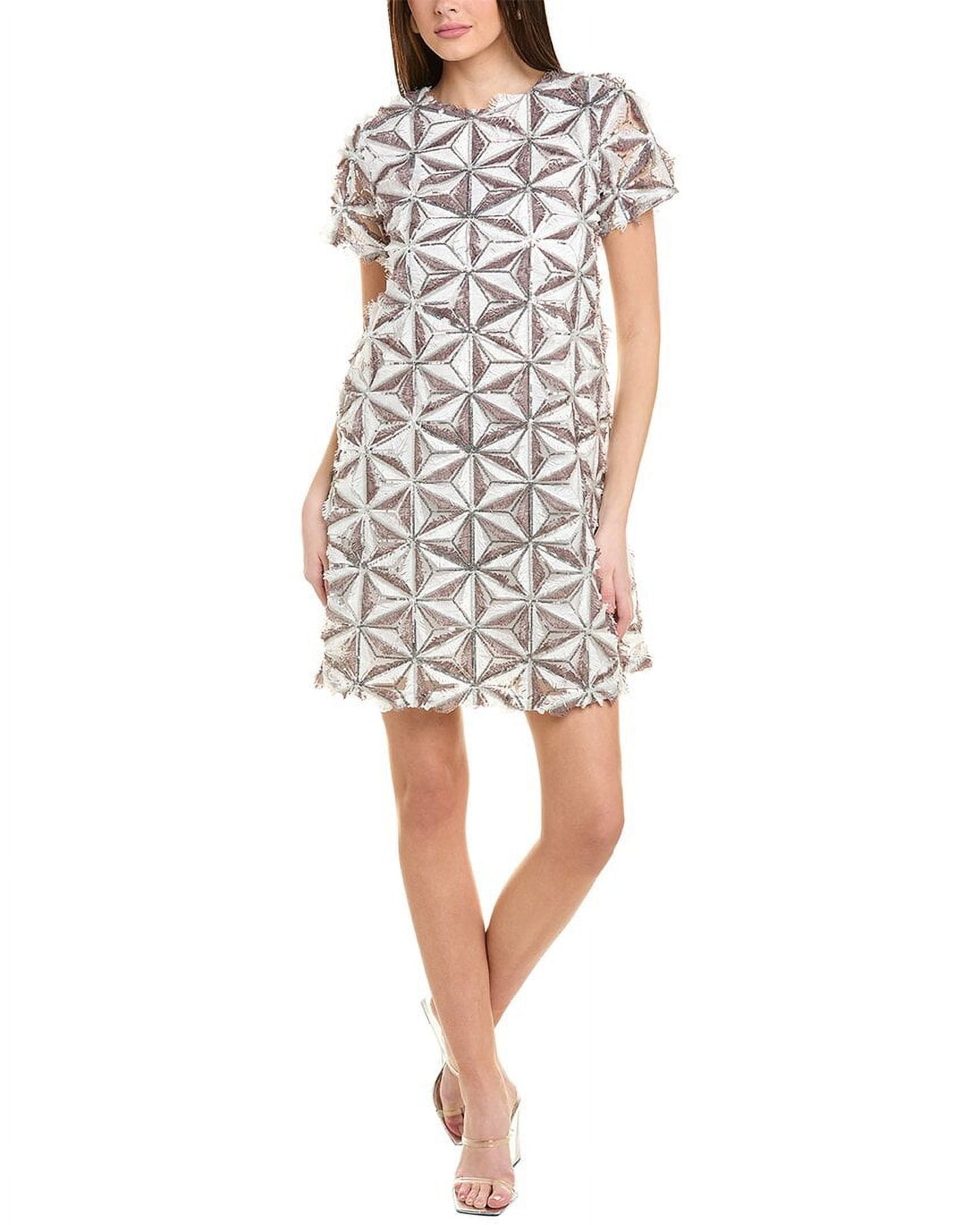Gracia womens Glitter Geometry Pattern Shift Dress White Size M
