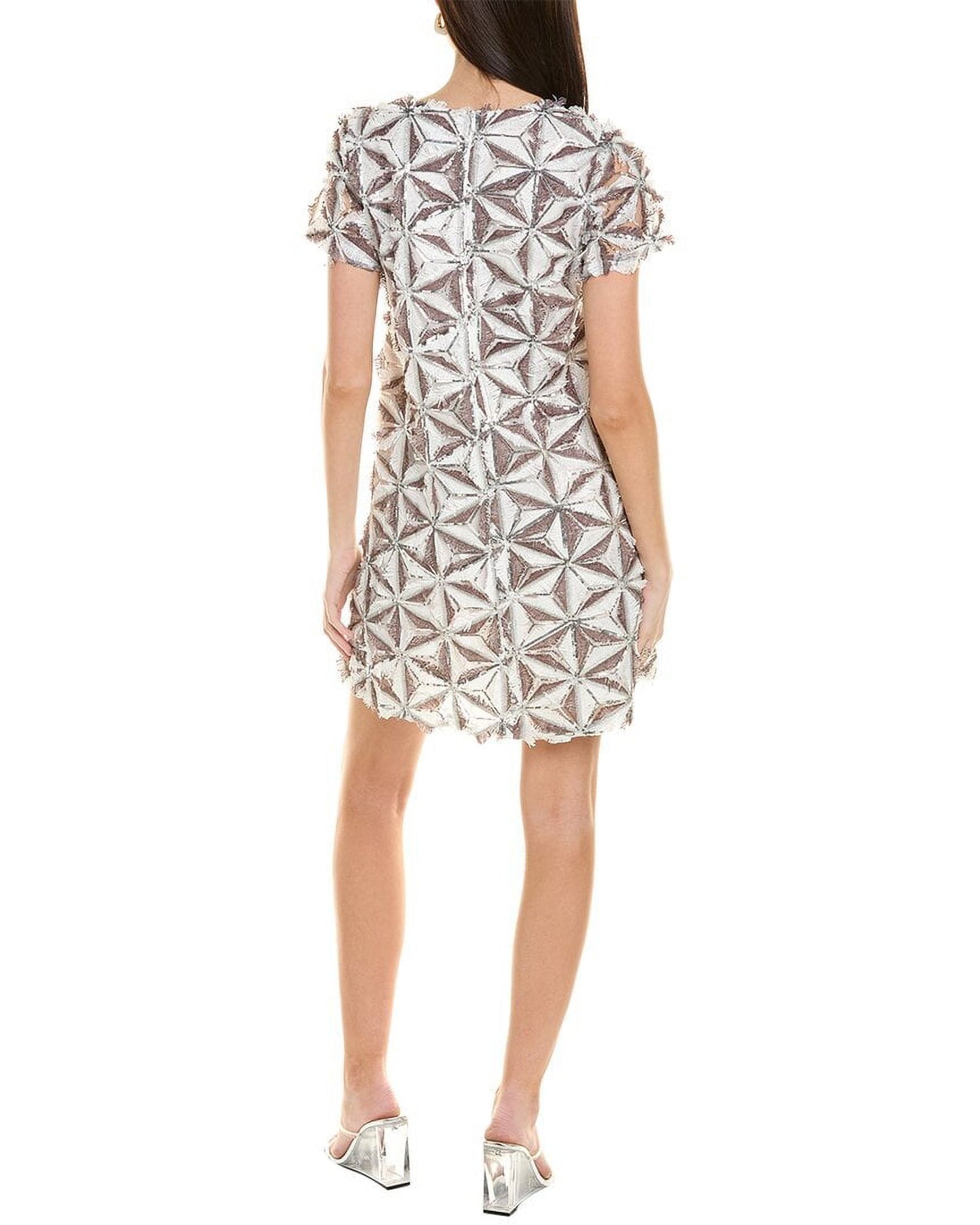 Gracia womens Glitter Geometry Pattern Shift Dress White Size M