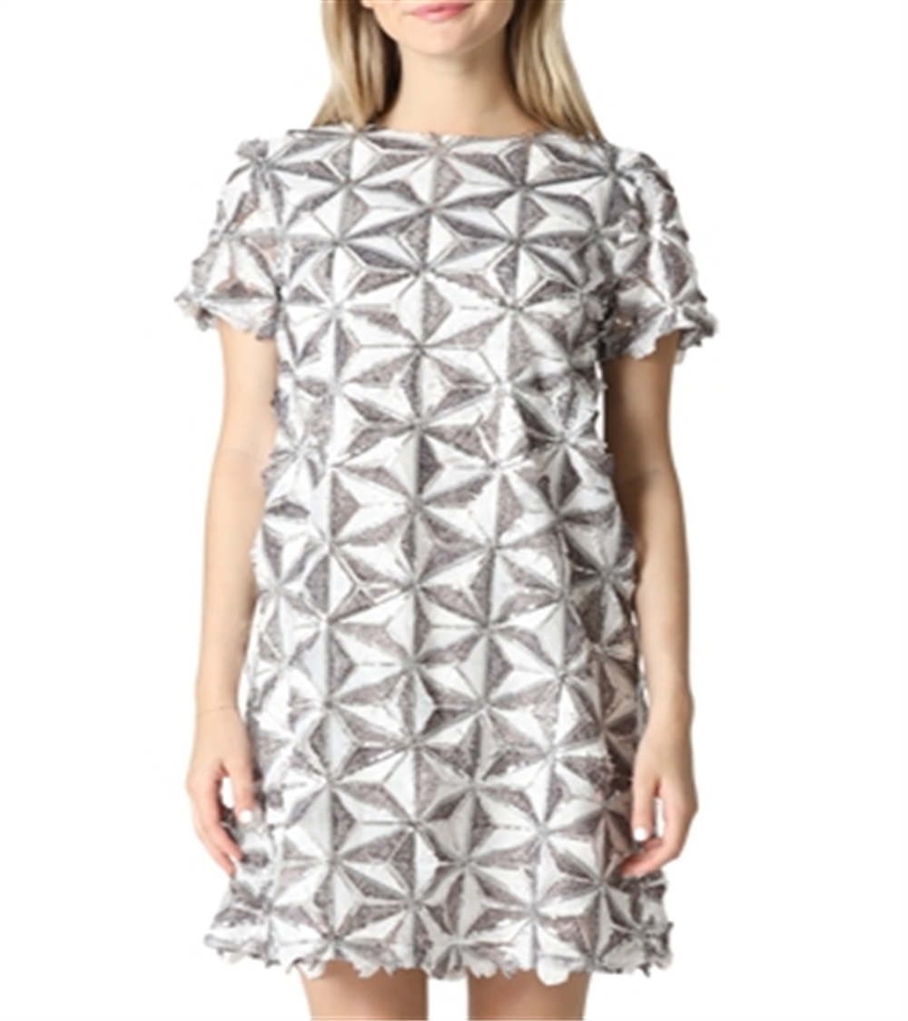Gracia womens Glitter Geometry Pattern Shift Dress White Size M