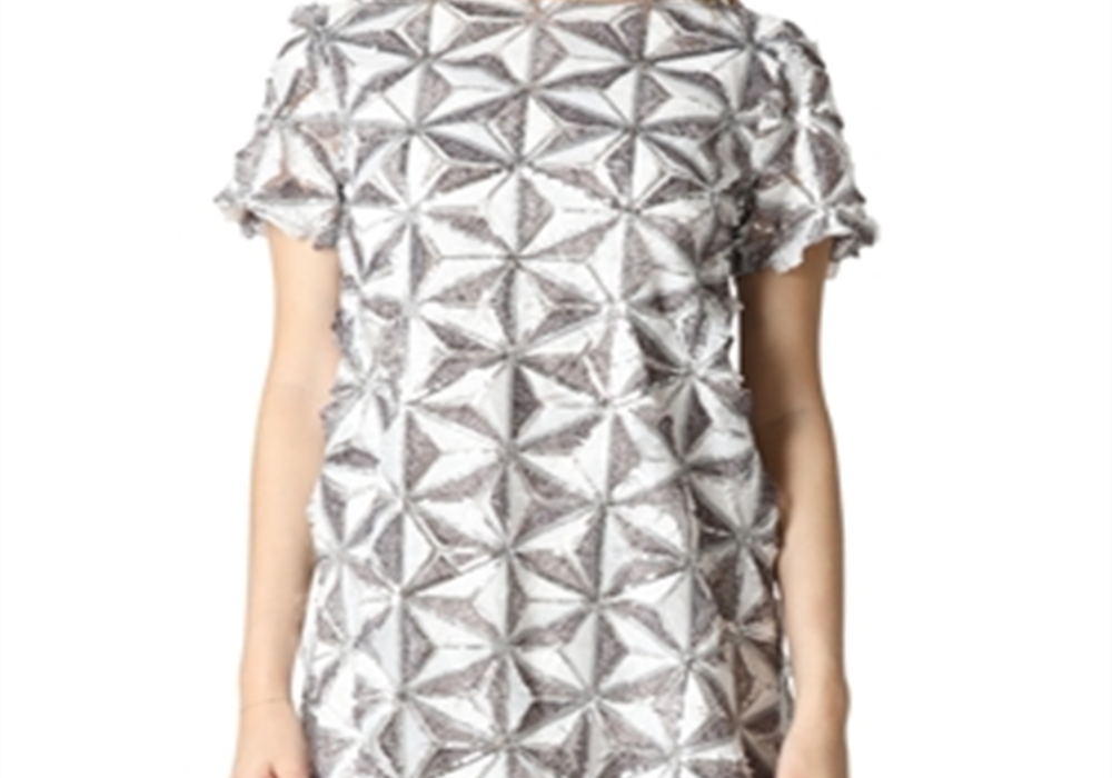 Gracia womens Glitter Geometry Pattern Shift Dress White Size M