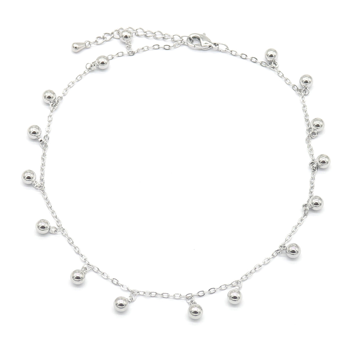 14K White Gold Ball Bead Station Anklet