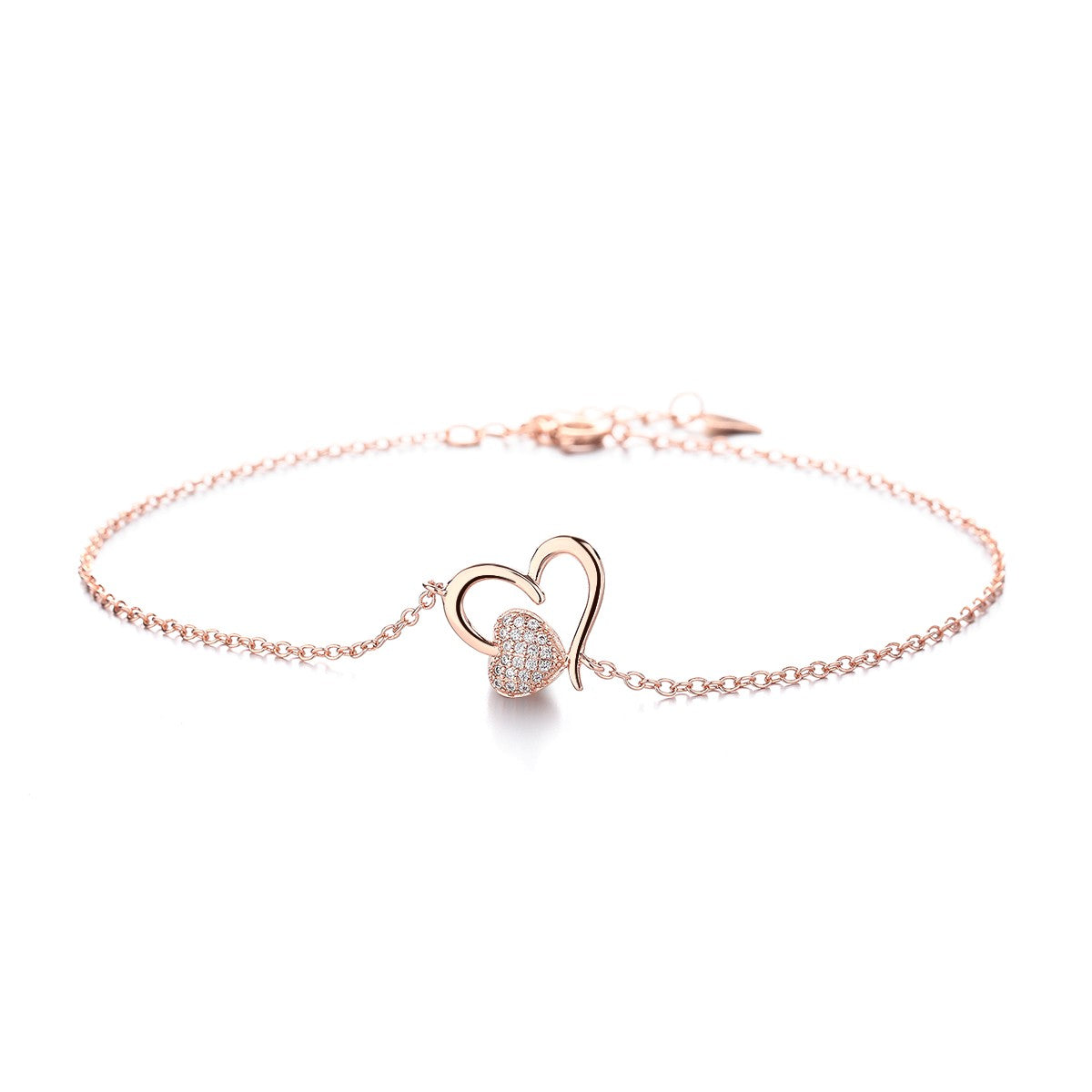 14K Gold Heart Anklet with Crystals