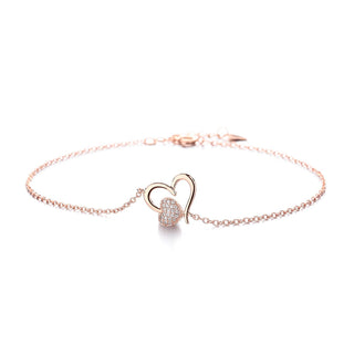 14K Gold Heart Anklet with Crystals