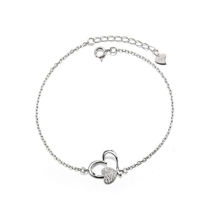 14K Gold Heart Anklet with Crystals