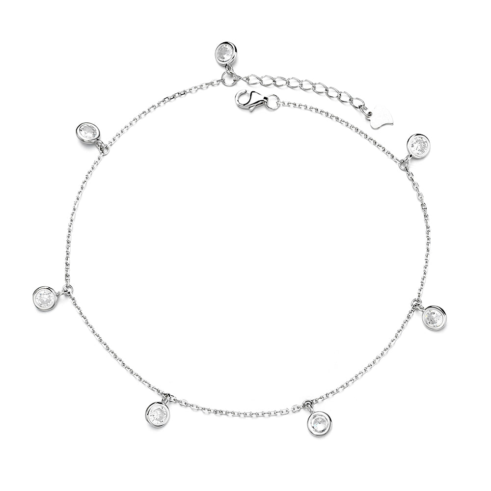 Sterling Silver Bezel Anklet with Crystals
