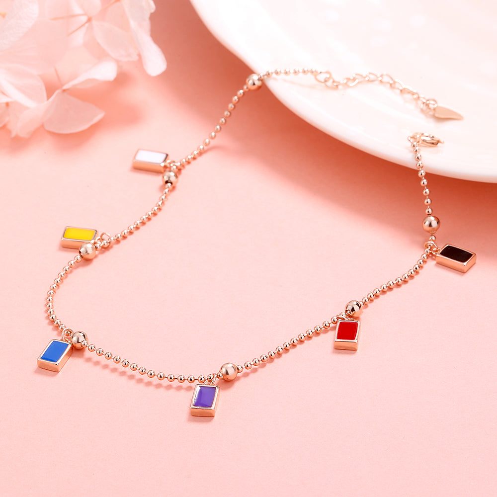 18K Rose Gold Multi Colored Charm Anklet