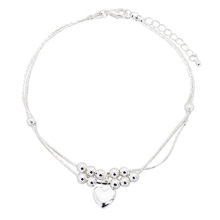 Ball and Heart Adjustable Anklet in 14k White Gold