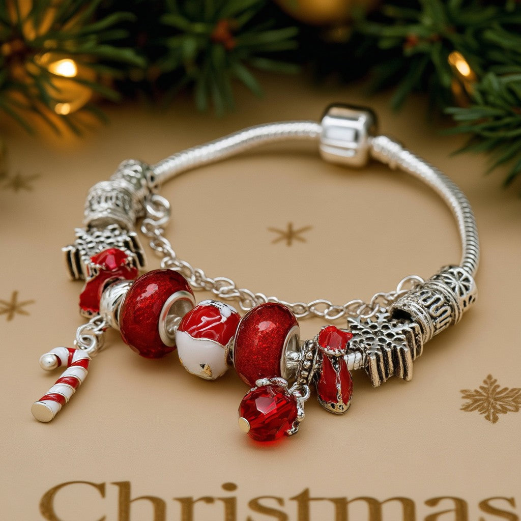 Murano and Simulated Diamond Christmas Bracelet