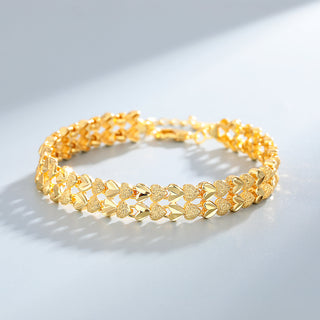 18K Gold Diamond Cut Two Row Heart Bracelet